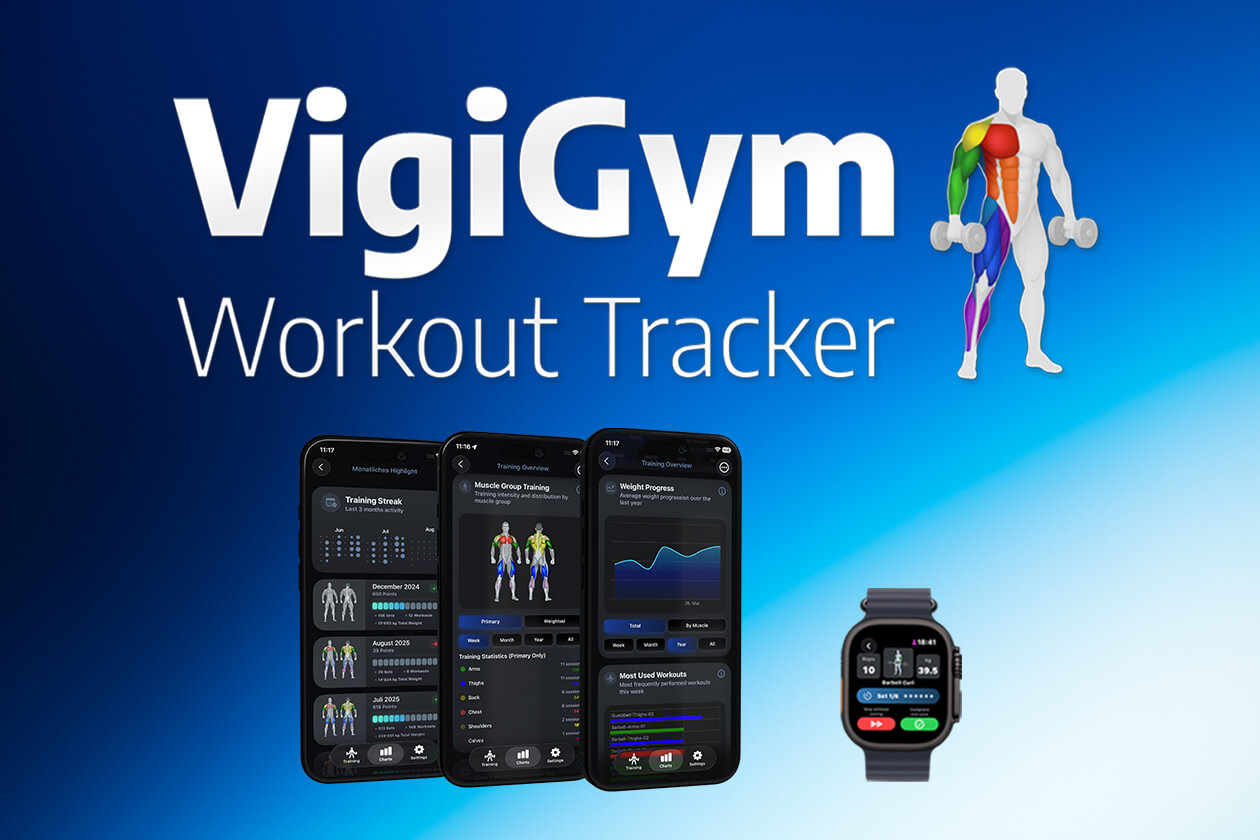 VigiGym Workout Tracker für iPhone und Apple Watch – Trainingsapp mit Muskelgruppen-Visualisierung