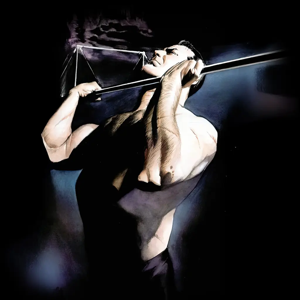 Bruce Wayne trainiert mit Kliemzüge – Illustration von Alex Ross