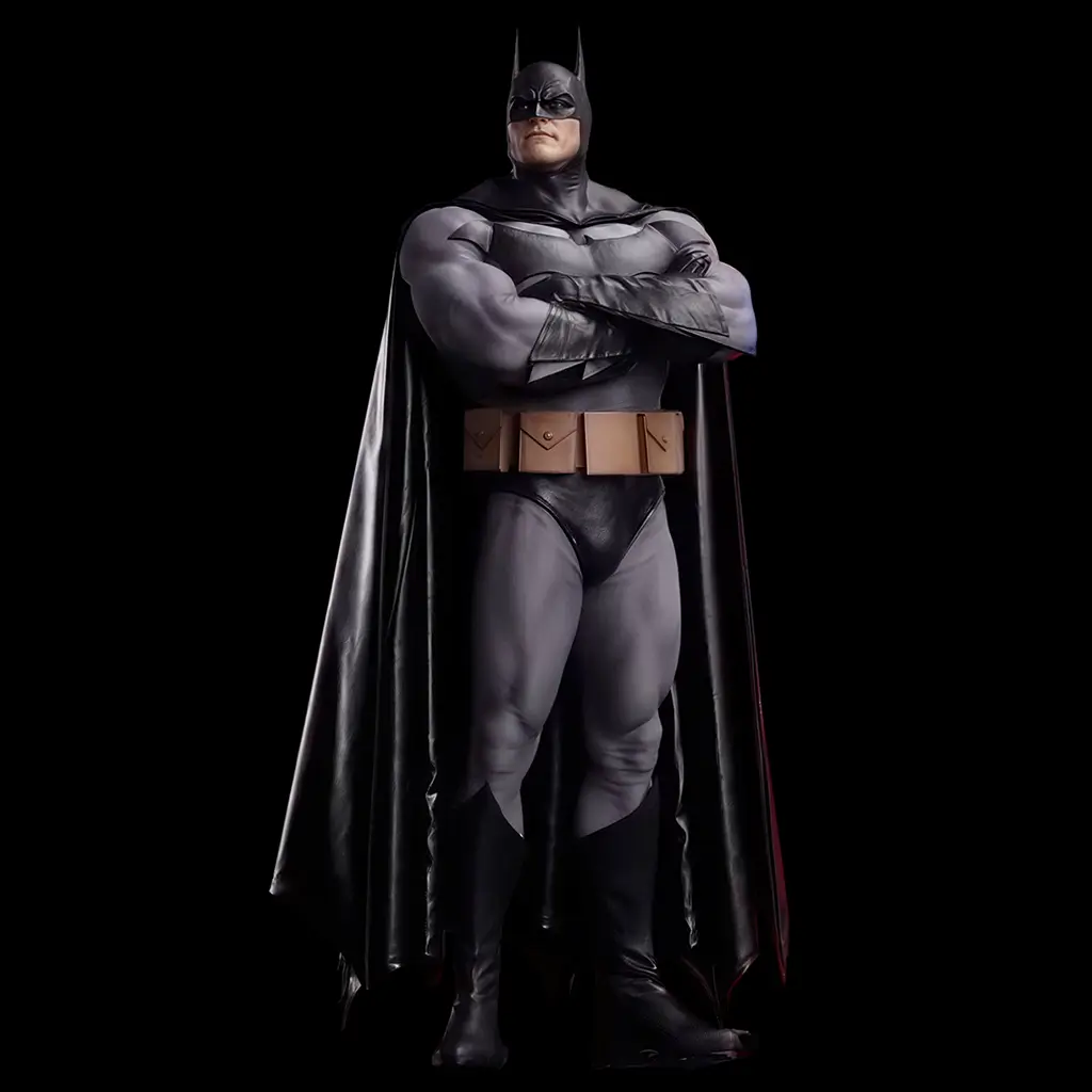Batman im ikonischen Alex Ross Stil – mit verschränkten Armen, in klassischem Anzug